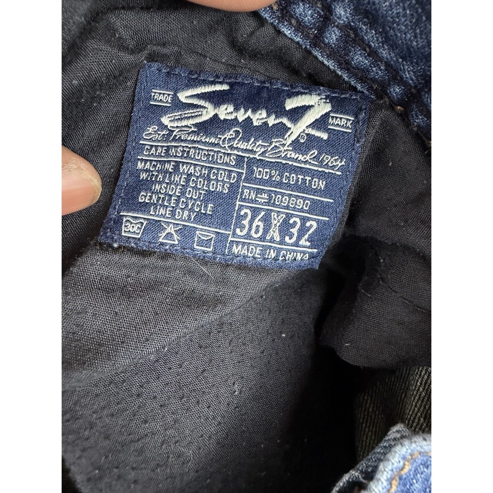 MENS SEVEN 7 FOR ALL MANKIND "THE STRAIGHT" BLUE DENIM JEANS 36X32 DISTRESSED - Picture 4 of 9